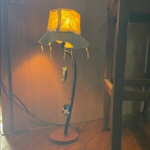 Unique Fishing Themed Table Lamp with Fishing Hat Shade complete with Lures